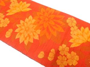 手織り紬　菊に小花模様織り出し　名古屋帯